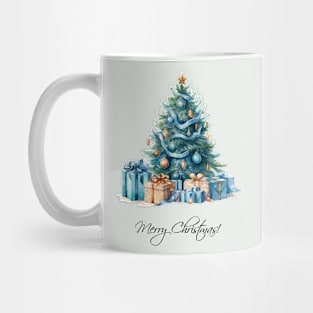 Vintage Blue Christmas Tree Watercolor Art Mug